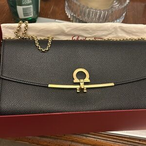 Salvatore Ferragamo Gancini Metal Buckle Clutch Black Shoulder Bag